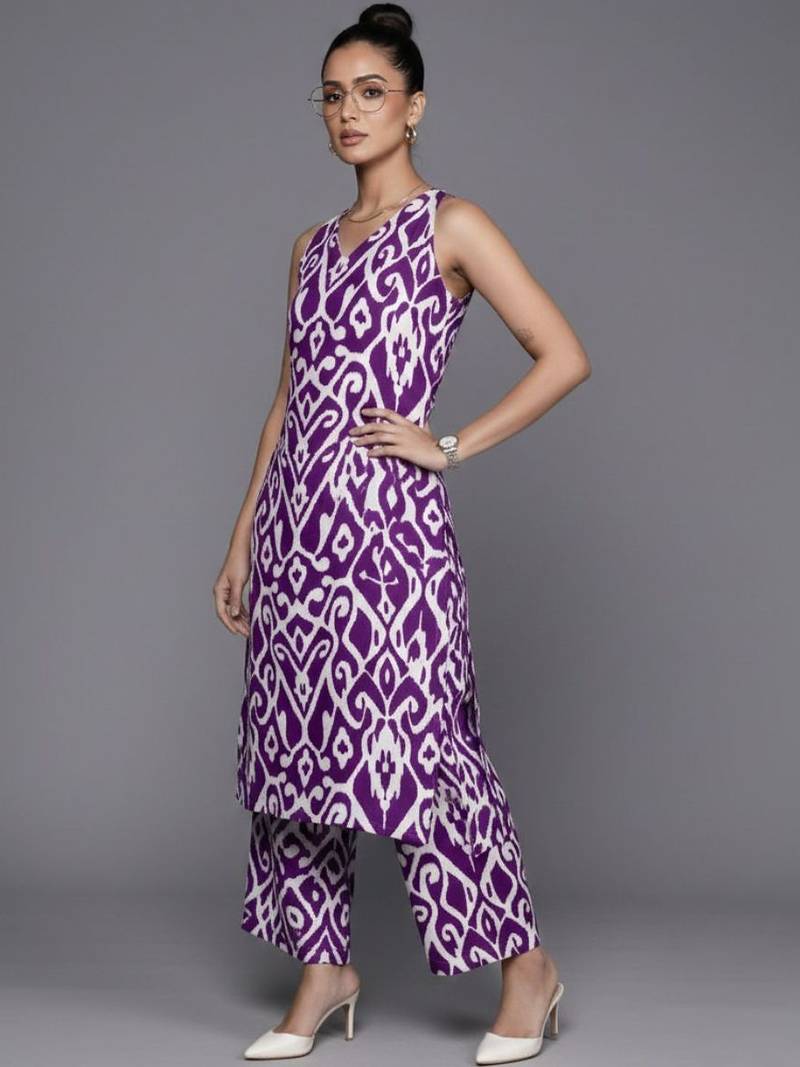 women printed regular cotton workwear kurta with palazzos
