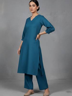 women regular cotton workwear kurta with trousers 1