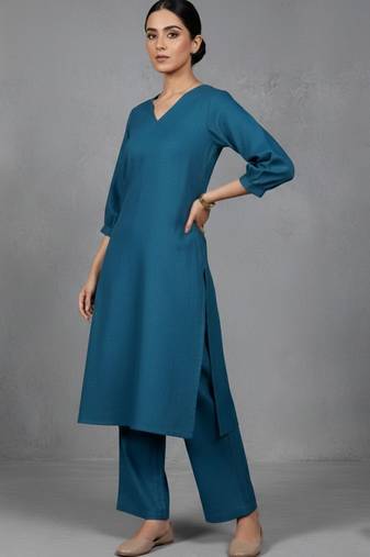 women regular cotton workwear kurta with trousers