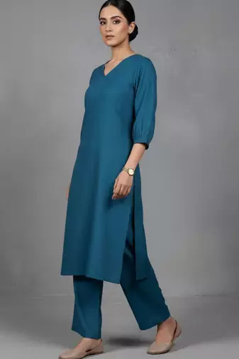 women regular cotton workwear kurta with trousers