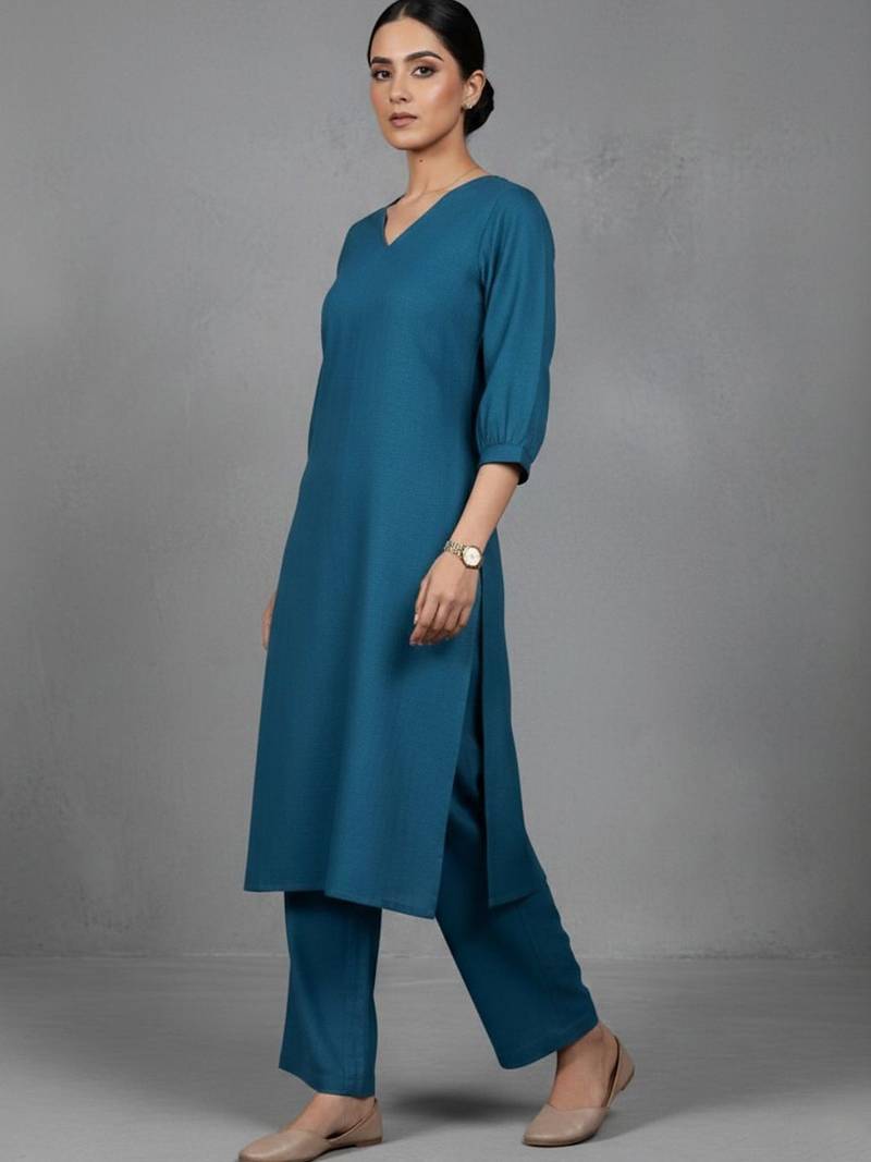 women regular cotton workwear kurta with trousers