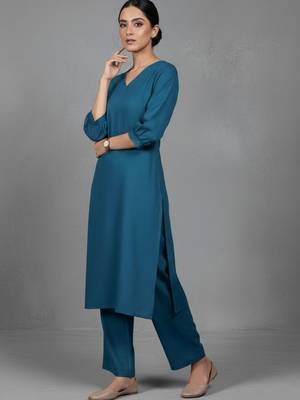 women regular cotton workwear kurta with trousers 5