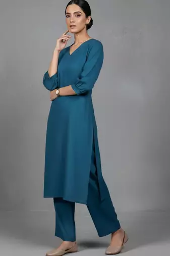 women regular cotton workwear kurta with trousers