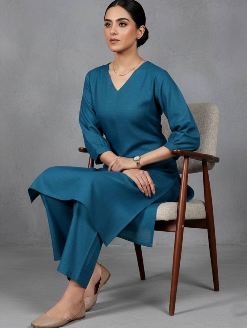 women regular cotton workwear kurta with trousers