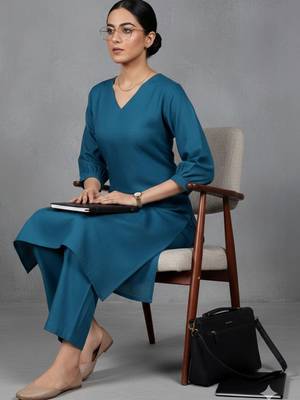 women regular cotton workwear kurta with trousers 7