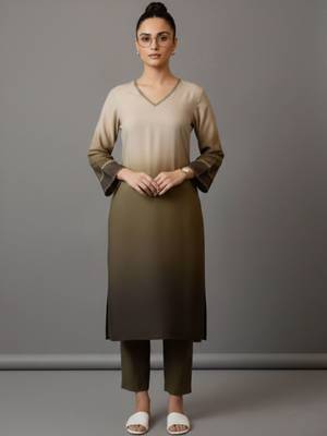 women ombre dyed regular thread work workwear kurta with trousers 1