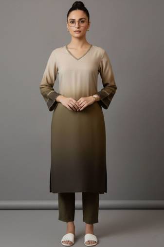 women ombre dyed regular thread work workwear kurta with trousers