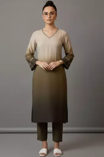 women ombre dyed regular thread work workwear kurta with trousers