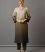women ombre dyed regular thread work workwear kurta with trousers