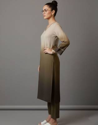 women ombre dyed regular thread work workwear kurta with trousers 3