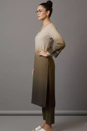 women ombre dyed regular thread work workwear kurta with trousers