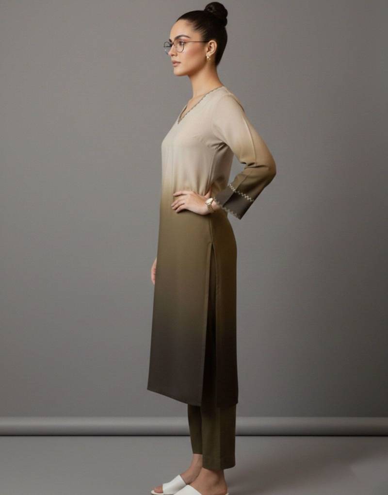 women ombre dyed regular thread work workwear kurta with trousers
