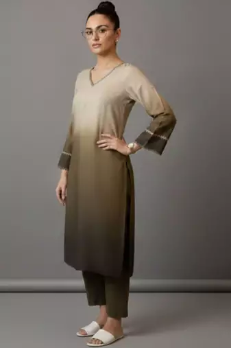 women ombre dyed regular thread work workwear kurta with trousers