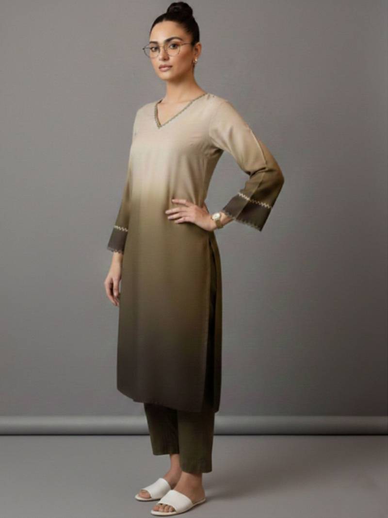 women ombre dyed regular thread work workwear kurta with trousers