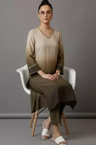 women ombre dyed regular thread work workwear kurta with trousers