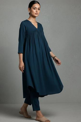 women empire silk crepe workwear kurta with trousers