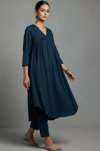 women empire silk crepe workwear kurta with trousers