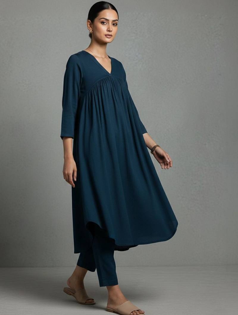 women empire silk crepe workwear kurta with trousers