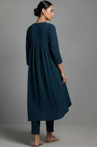 women empire silk crepe workwear kurta with trousers