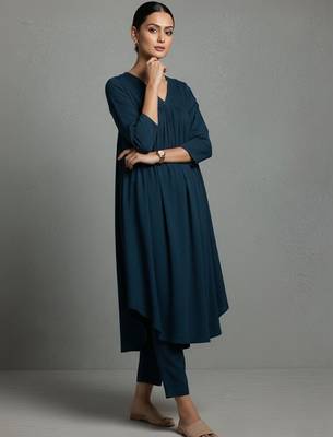 women empire silk crepe workwear kurta with trousers 3