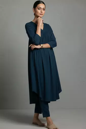 women empire silk crepe workwear kurta with trousers