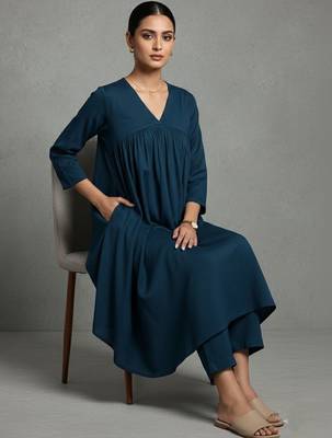 women empire silk crepe workwear kurta with trousers 6