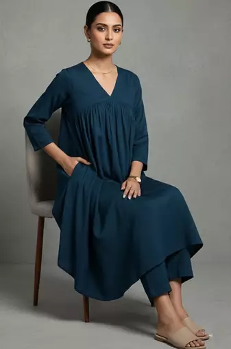 women empire silk crepe workwear kurta with trousers