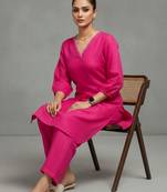 women regular thread work smart office kurta with trousers