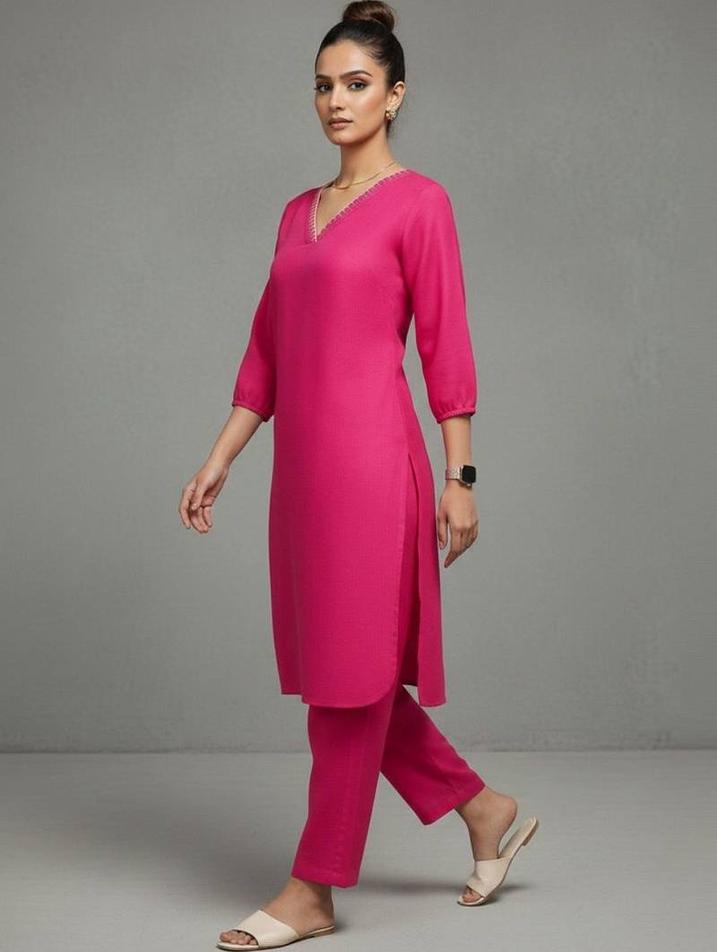 women regular thread work smart office kurta with trousers