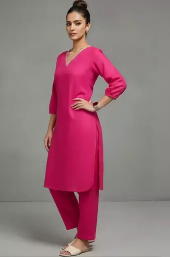 women regular thread work smart office kurta with trousers