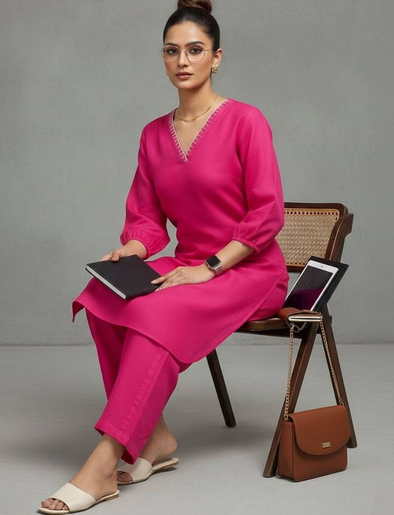 women regular thread work smart office kurta with trousers