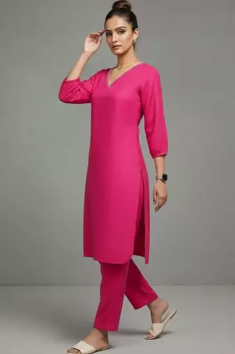 women regular thread work smart office kurta with trousers