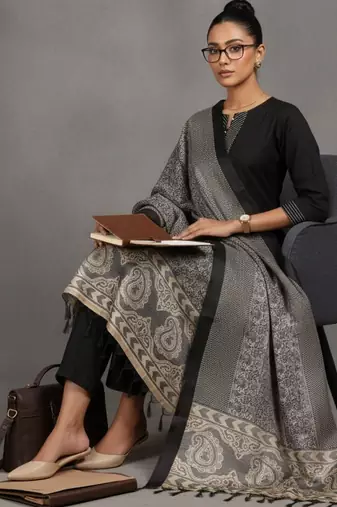structured women ethnic motifs regular thread work kurta with trousers & with dupatta