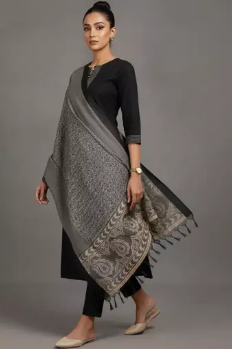 structured women ethnic motifs regular thread work kurta with trousers & with dupatta