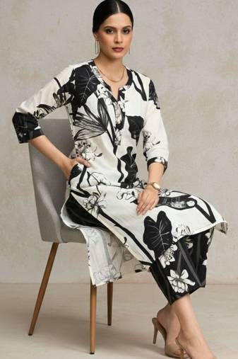 women floral printed regular cotton workwear kurta with trousers