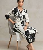 women floral printed regular cotton workwear kurta with trousers