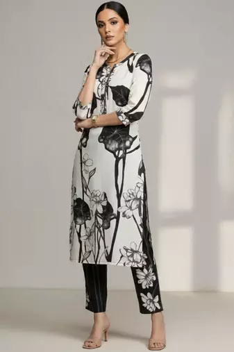 women floral printed regular cotton workwear kurta with trousers