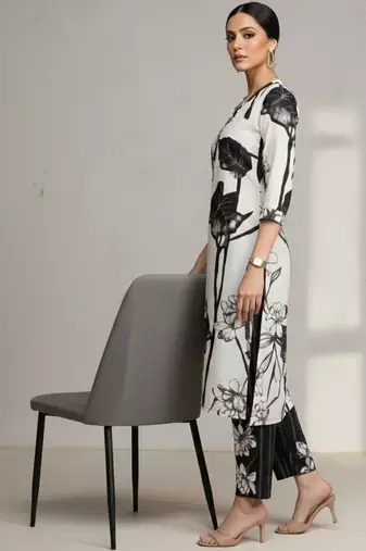 women floral printed regular cotton workwear kurta with trousers