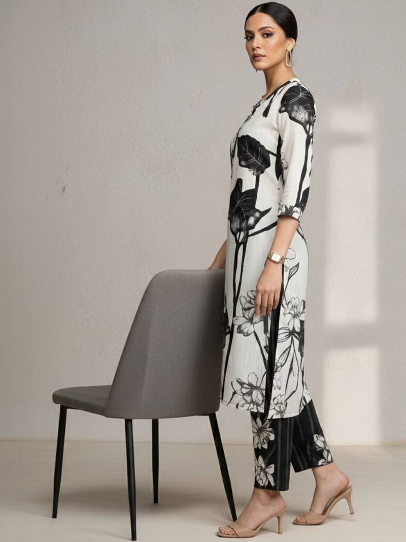 women floral printed regular cotton workwear kurta with trousers