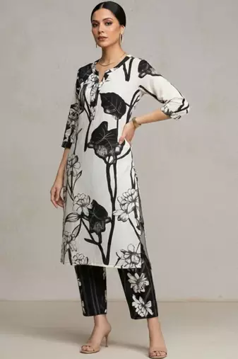 women floral printed regular cotton workwear kurta with trousers