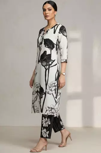 women floral printed regular cotton workwear kurta with trousers