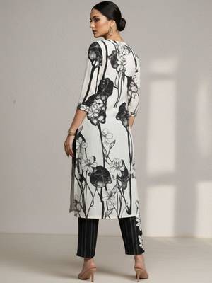 women floral printed regular cotton workwear kurta with trousers 7