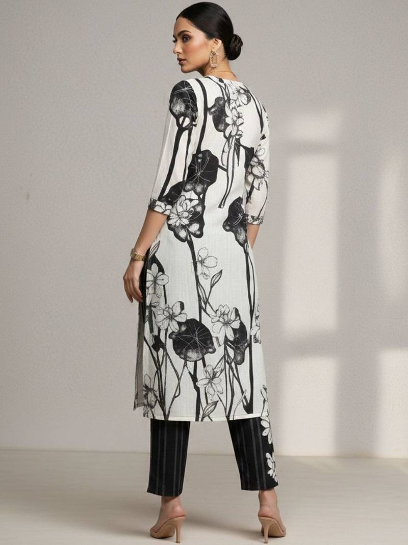 women floral printed regular cotton workwear kurta with trousers