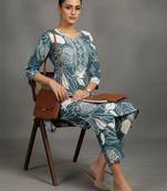 women ethnic motifs printed work thread work kurta with trousers