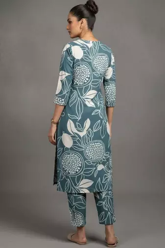 women ethnic motifs printed work thread work kurta with trousers