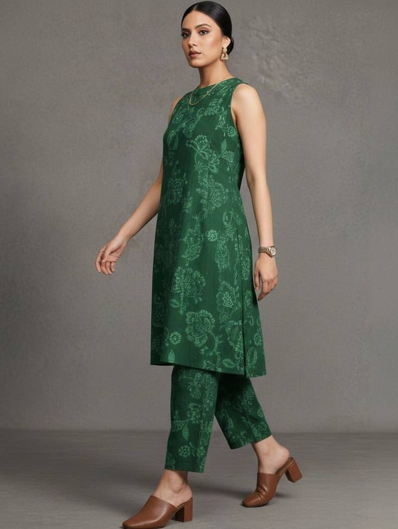 women ethnic motifs printed regular workwear kurta with trousers
