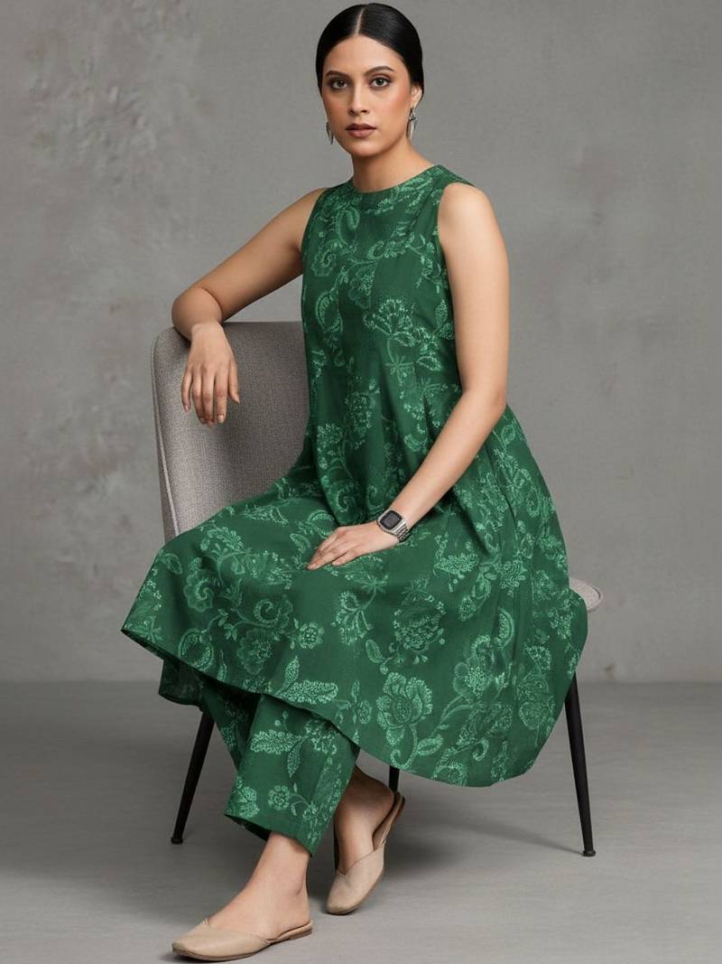 women ethnic motifs printed regular workwear kurta with trousers