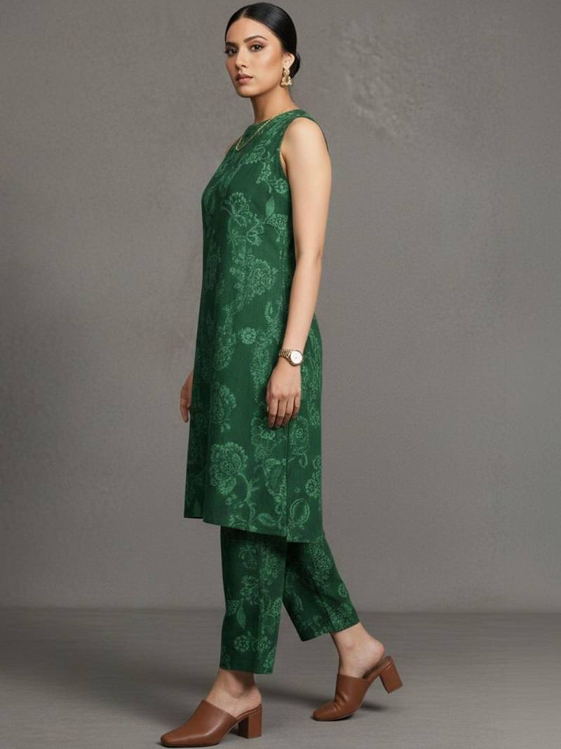 women ethnic motifs printed regular workwear kurta with trousers