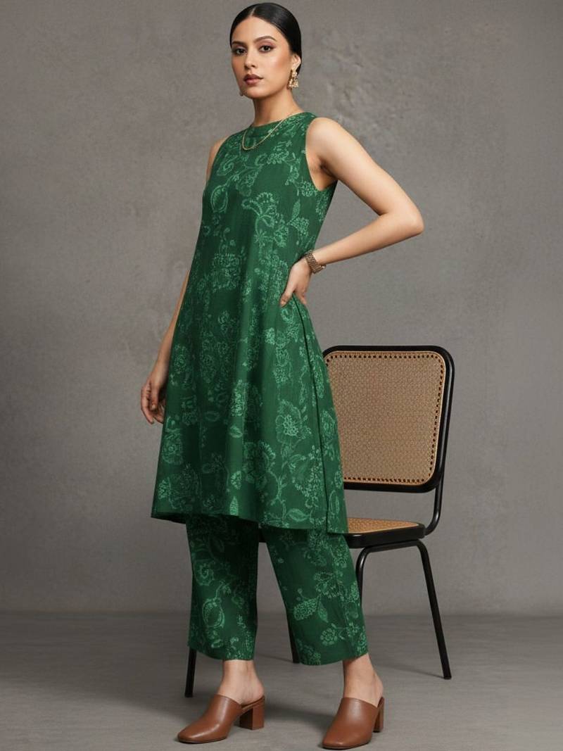 women ethnic motifs printed regular workwear kurta with trousers