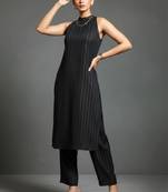 women striped regular silk crepe workwear kurta with trousers